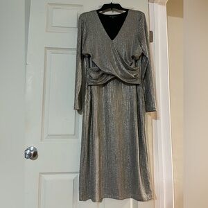 INC Metallic Silver V-Neck Top